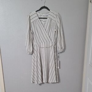 Calvin Klein Beige Striped Long Sleeve Dress